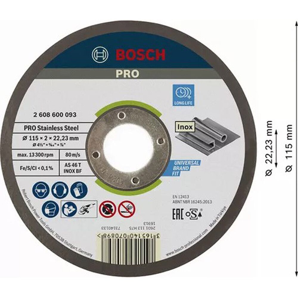 KAPPSKIVE BOSCH PRO STAINLESS STEEL-FIBERARMERT 115X2MM