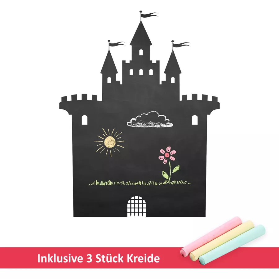 Nikima Wandtattoo 002 Burg - selbstklebende Tafelfolie Kreidefolie inkl. 3 Stück Kreide schwarz