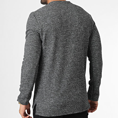 Tee Shirt Manches Longues Poche Gris Anthracite Chiné