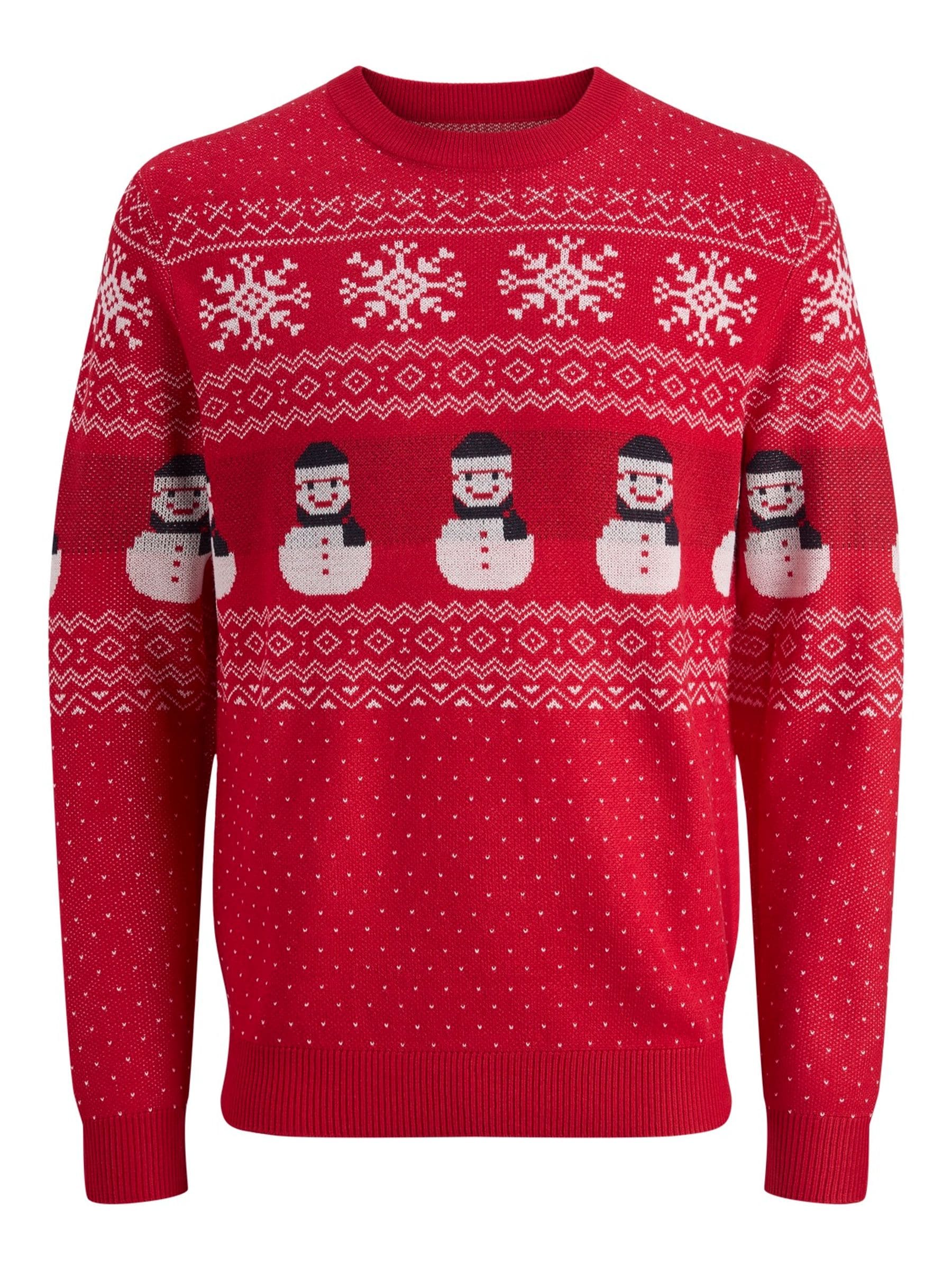 Rood - JACK & JONES JUNIOR gebreide Kerstmis Trui met nieuwigheid