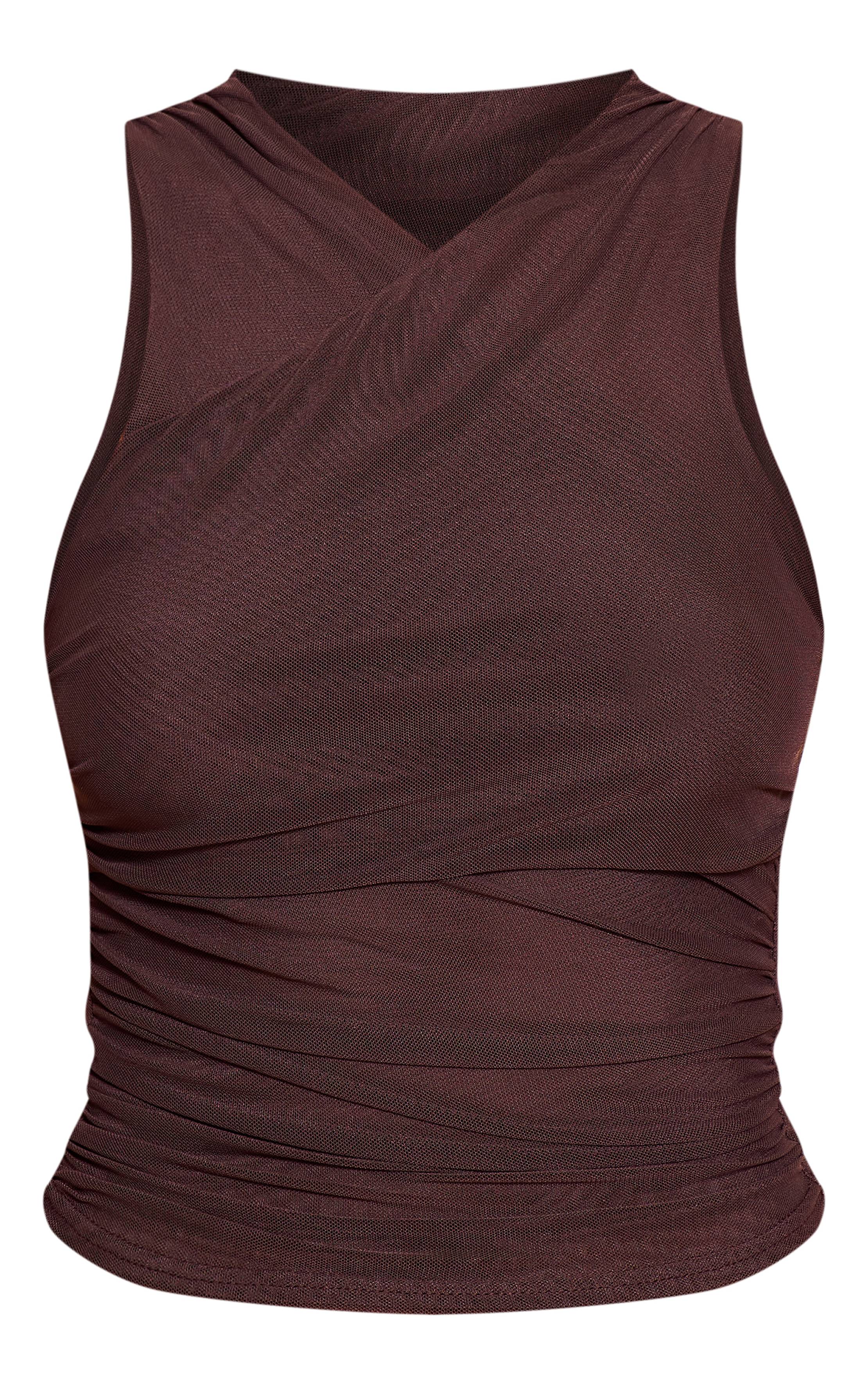 Marron Foncé Haut Froncé En Mesh