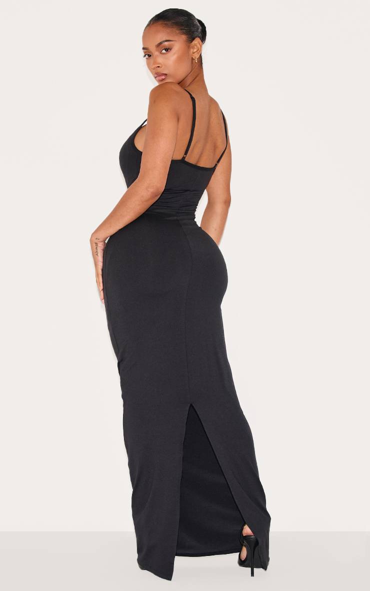 Noir Robe Longue À Bretelles Sculptante Avec Gaine Intégrée Shape
