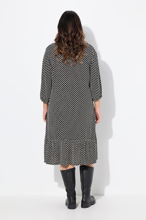 Midikleid, Herzen, A-Linie, V-Ausschnitt, 3/4 Arm