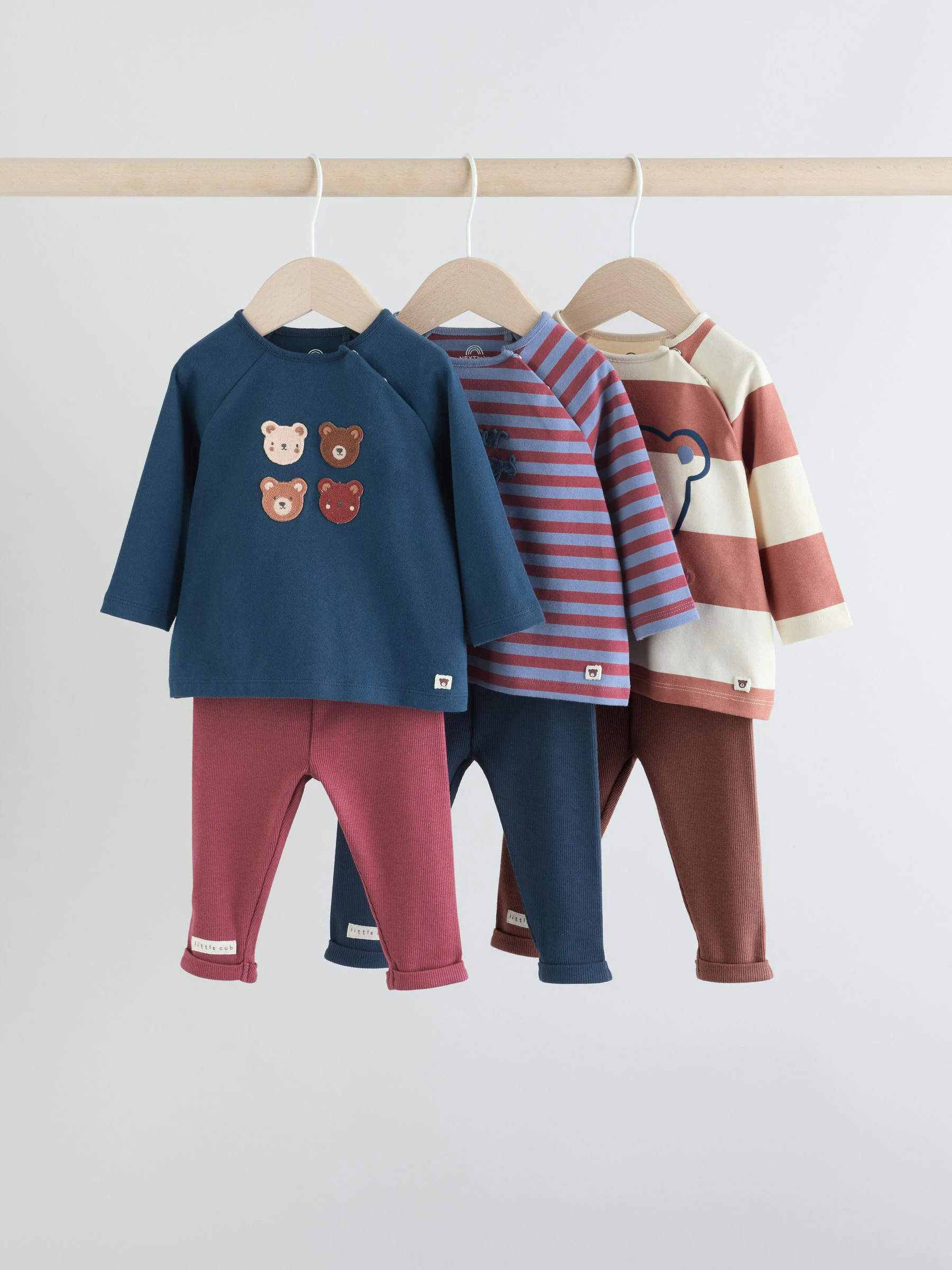 Marineblauw/bruin met beer - Tops en Leggings 6 -delige babyset (0mnd-3jr)