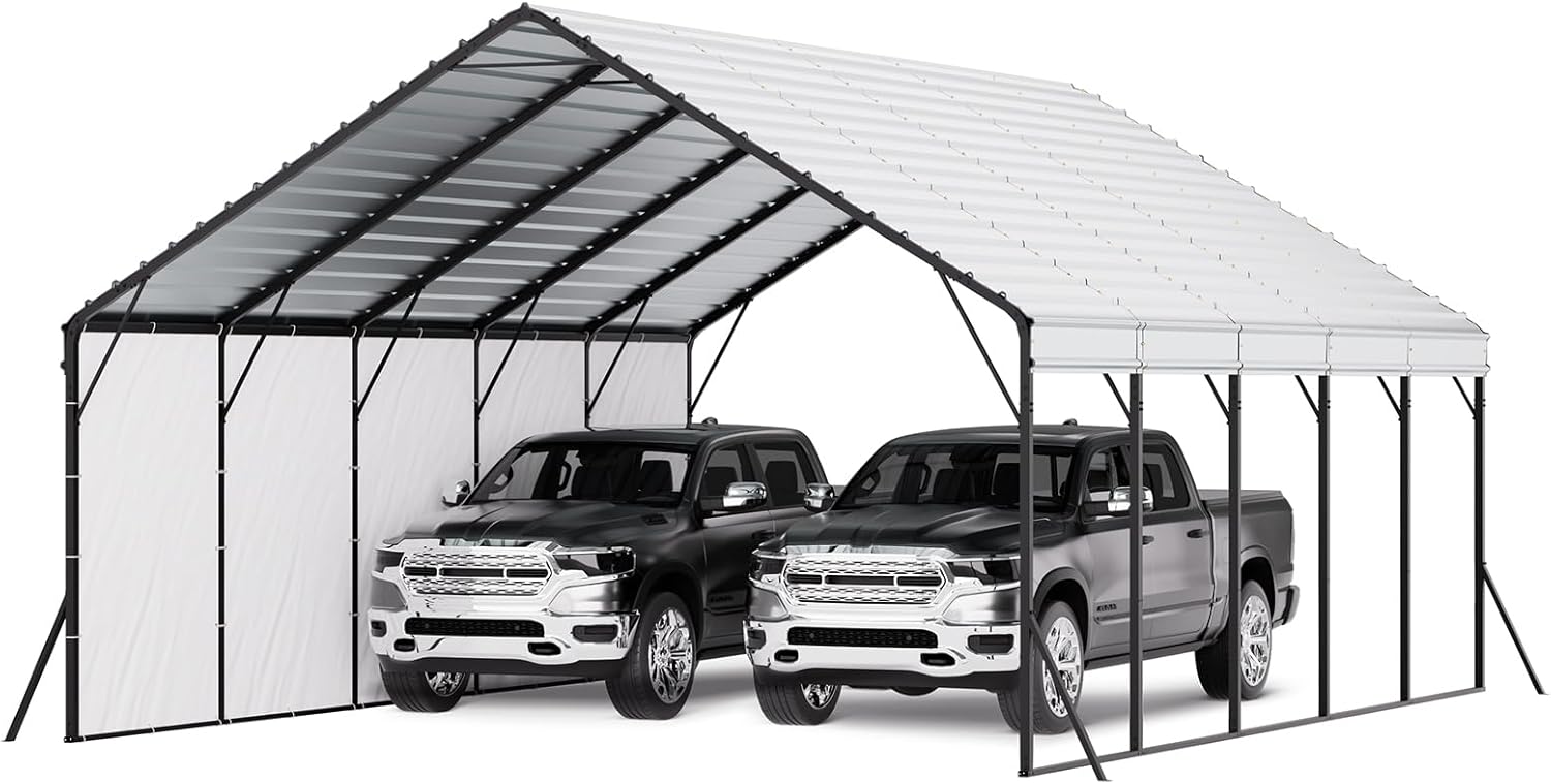 VEVOR Carport, 5,8x7,45x3,77 m, Lagerzelt mit stabilem Rahmen und Dach, Autounterstand mit abnehmbaren Seitenwänden, Mehrzweck-Garagezelt für Pickup, Boot, LKW und Traktoren