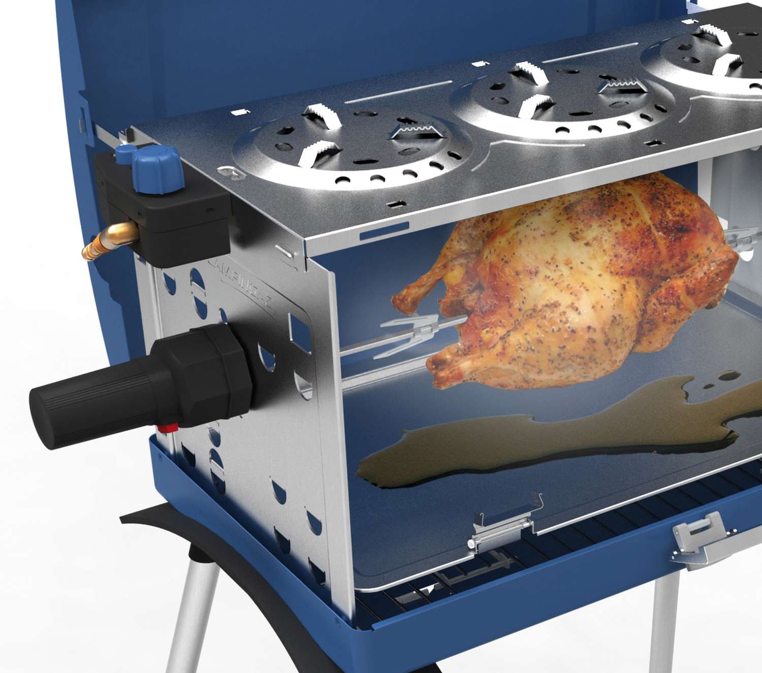 Gasgrill, transportabel, 3-flammig, mit Grillmotor, 50 mbar