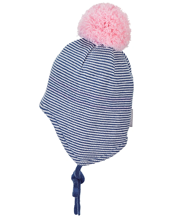 Wintermütze POMPOM gestreift in mittelblau