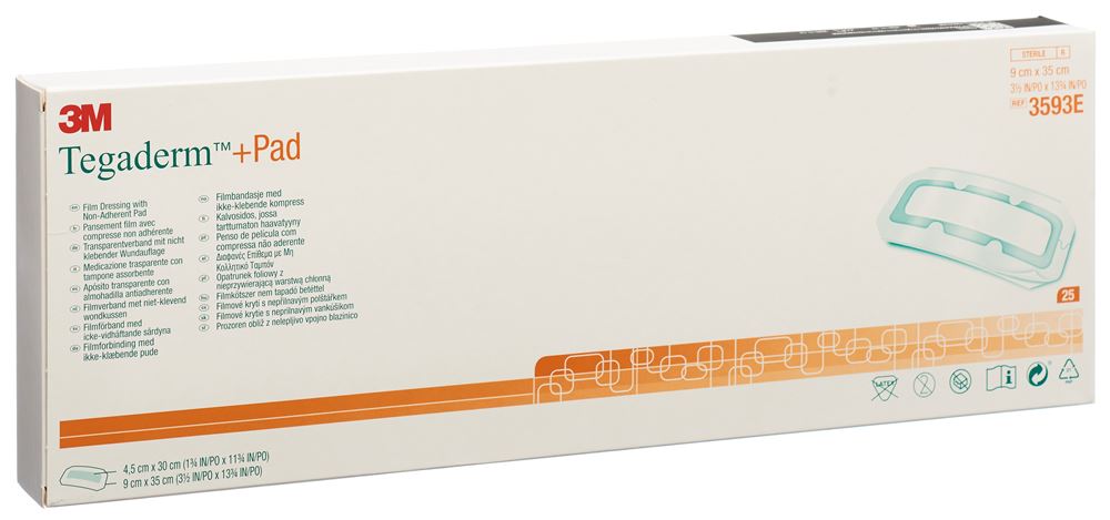 TEGADERM 9x35cm Wundkissen 4.5x30cm 25 Stk<br>25 Stück, 9x35cm, Wundkissen 4.5x30cm