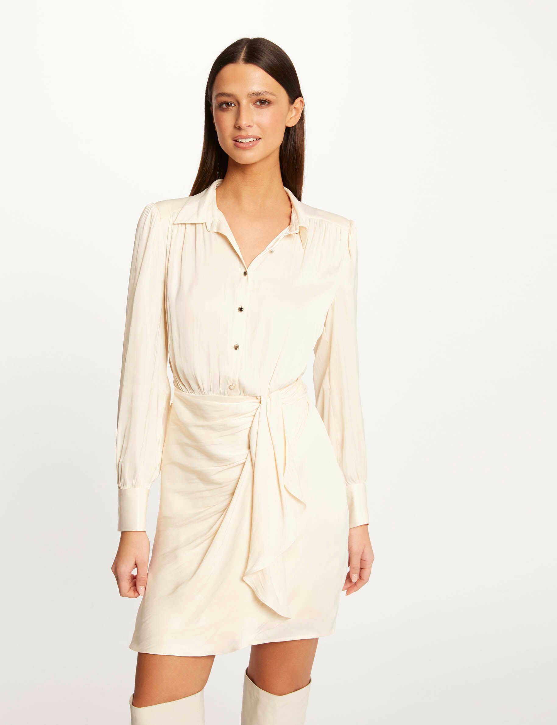 Robe droite drapée satinée ecru moyen femme - ecru_moyen