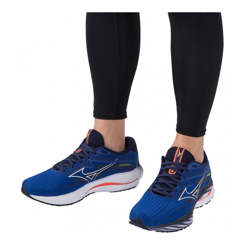 Mizuno WAVE RIDER 27 - Chaussures running Homme surf the web/white/neon flame