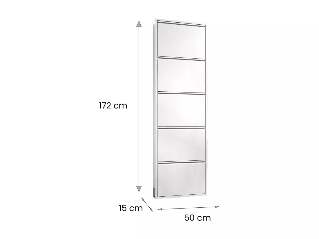 Meuble à chaussures Isidro, Meuble à chaussures en métal, Armoire d'entrée polyvalente, Rangement pour chaussures, 50x15h172 cm, Blanc