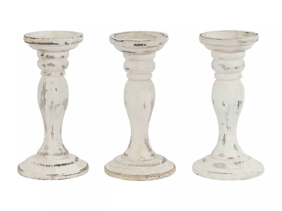 Ensemble de 3 chandelier bois blanche 12.5 x 12.5 x 24 cm 04_0002990