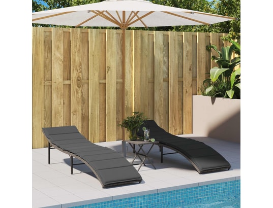 VIDAXL - Bain de soleil Chaises longues lot de 2 avec coussins gris résine tressée