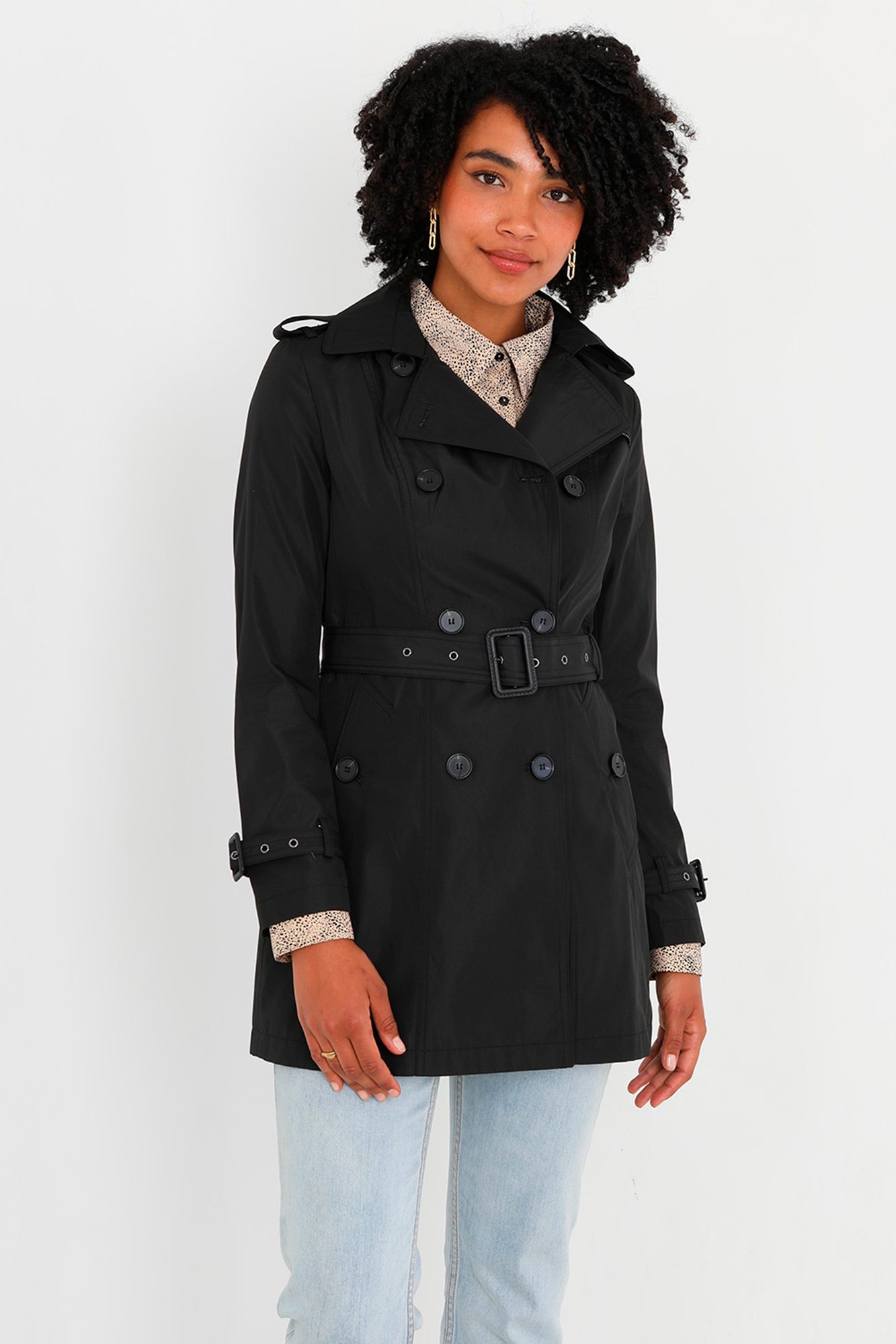 Trench coat abotoado com cinto