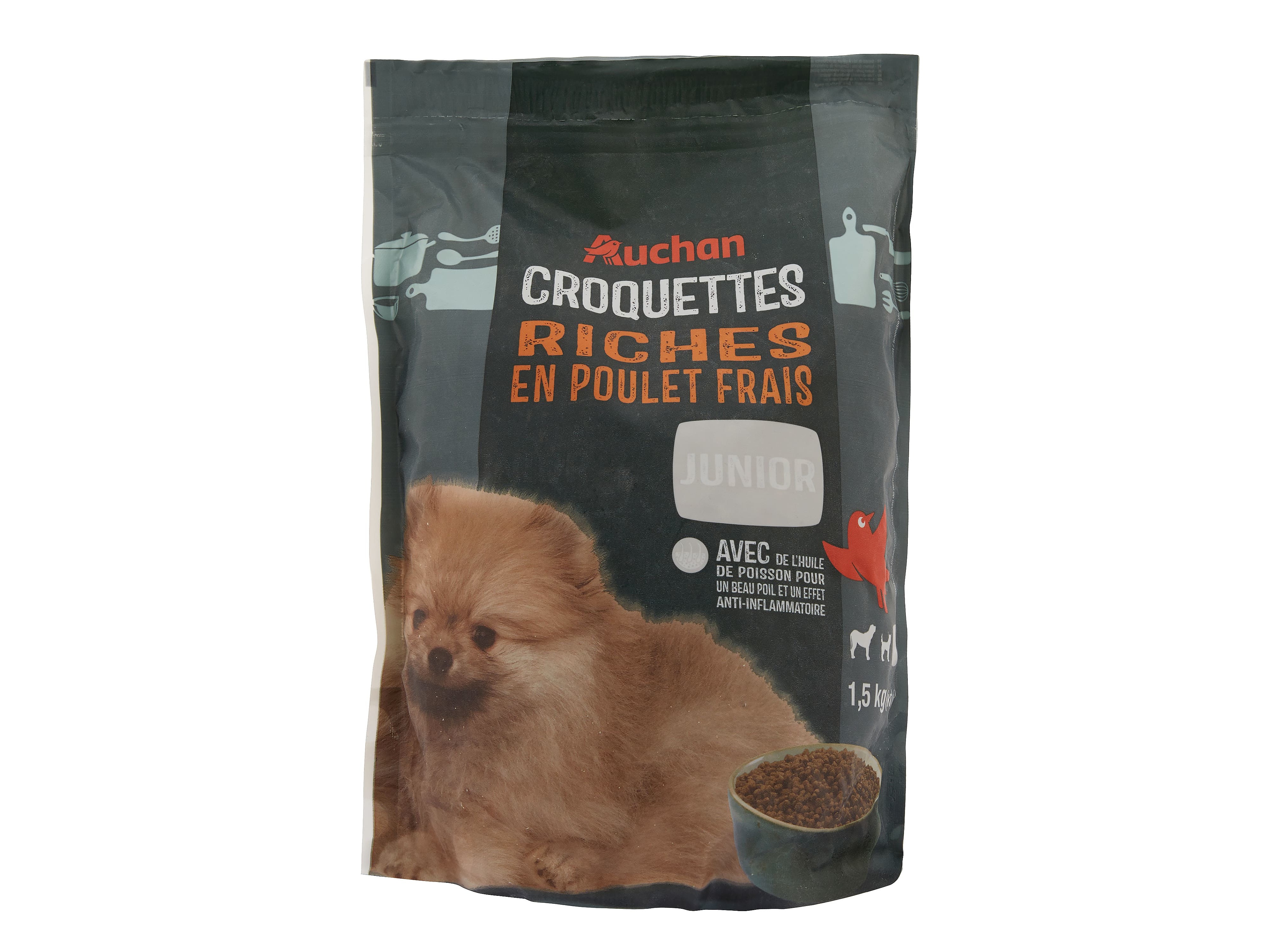 RAÇÃO PARA CÃO JÚNIOR AUCHAN RAÇAS PEQUENAS RICO EM FRANGO FRESCO E ARROZ 1.5KG