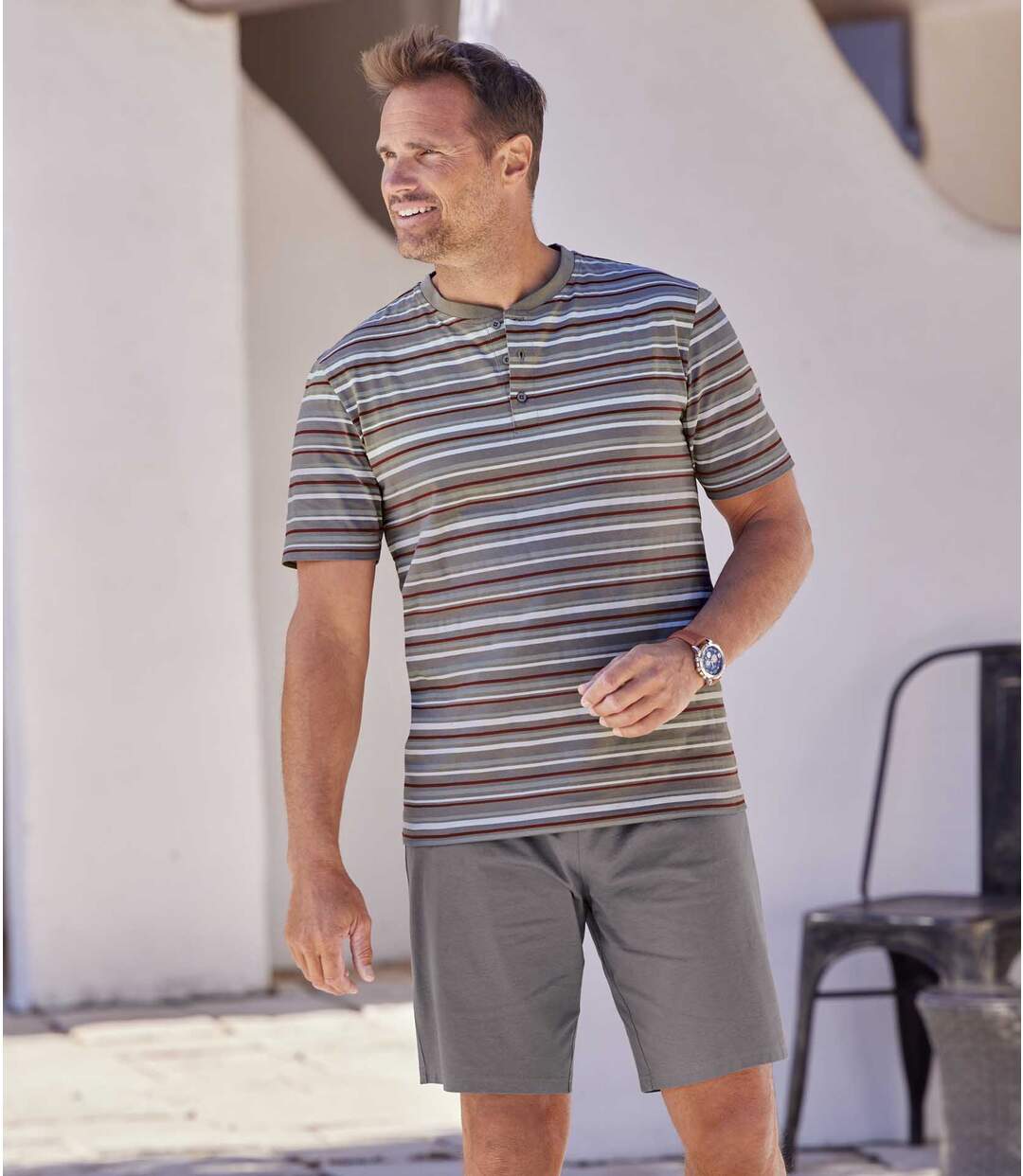 Pyjashort à Col Tunisien Rayé