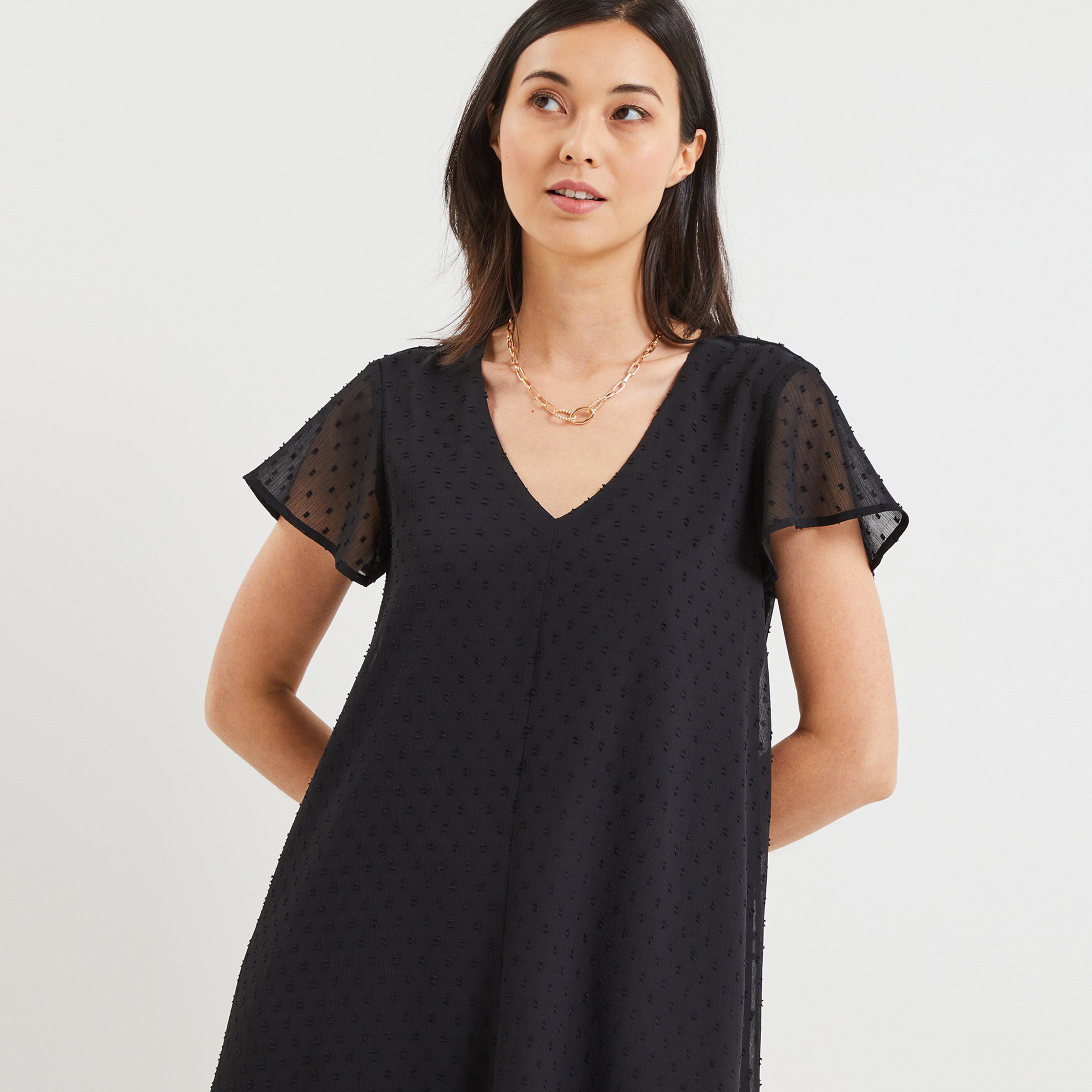 Robe plumetis femme - NOIR