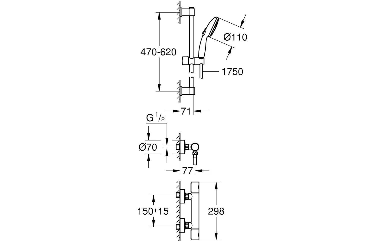 Thermostat-Brausebatterie Precision Get, 600 mm<br>1/2