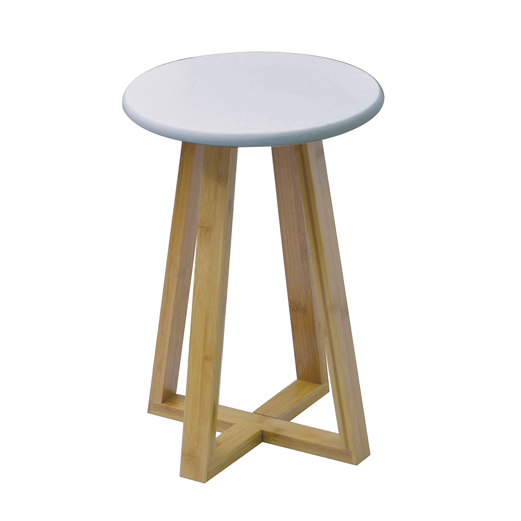 Tabouret pieds en bambou assise blanche H 43cm