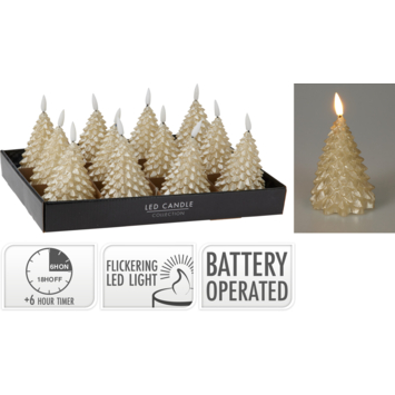 Kerstdecoratie LED kaars boom goud paraffine 11 cm op batterij