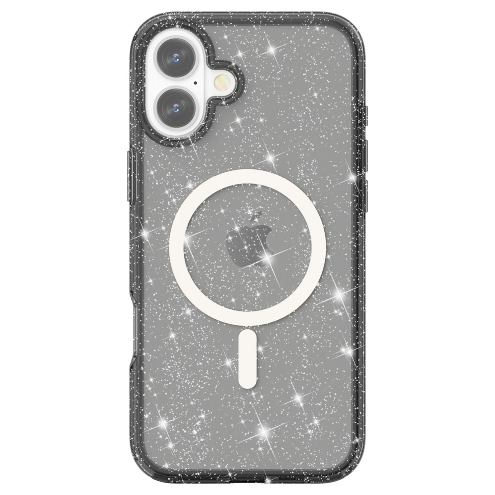 iPhone 16 MagSafe Hybrid Hardcase Schutzhülle im Glitzer Design - Schwarz / Transparent