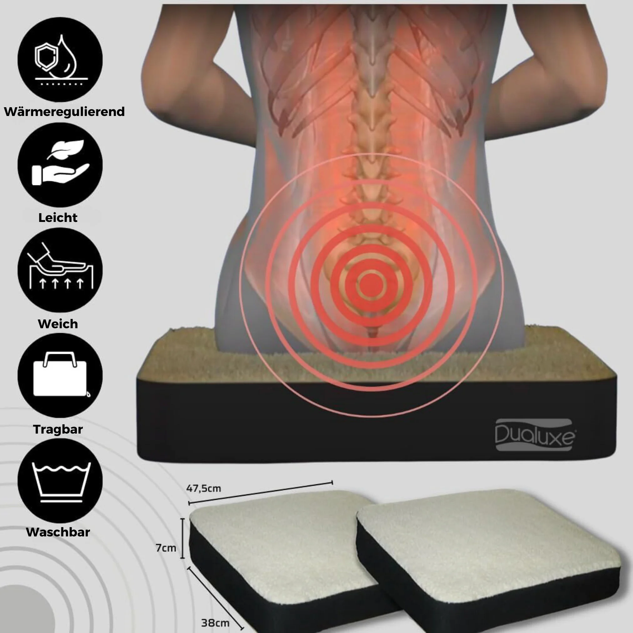 Best Direct® Sitzkissen, Gelkissen zum sitzen, Autositzkissen, Sitzerhöhung Dualuxe