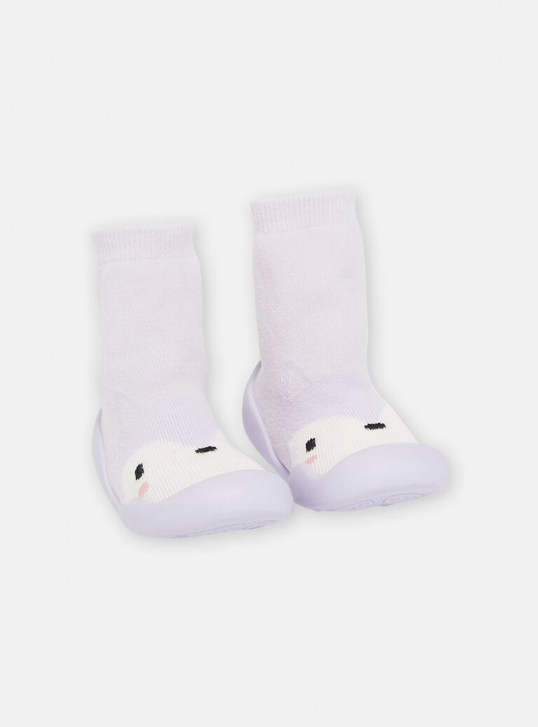 Chaussons chaussettes mauves à motif renne