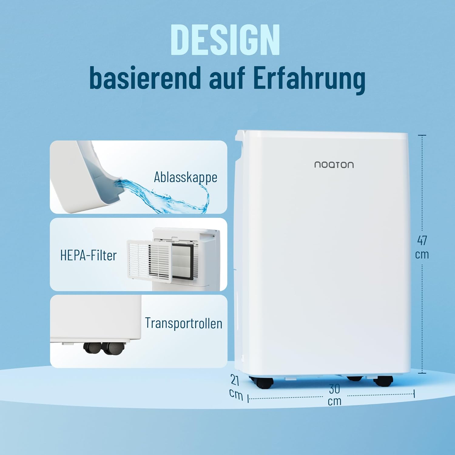 Noaton® DF 4115 WiFi HEPA Smart Luftentfeuchter und Luftreiniger, 15L/24H, 3 Jahre Garantie, 5 Modi, Leise, App, Timer, mit Ablaufschlauch, 2,2 L-Wassertank, für Raum 50 m2, Schlafmod