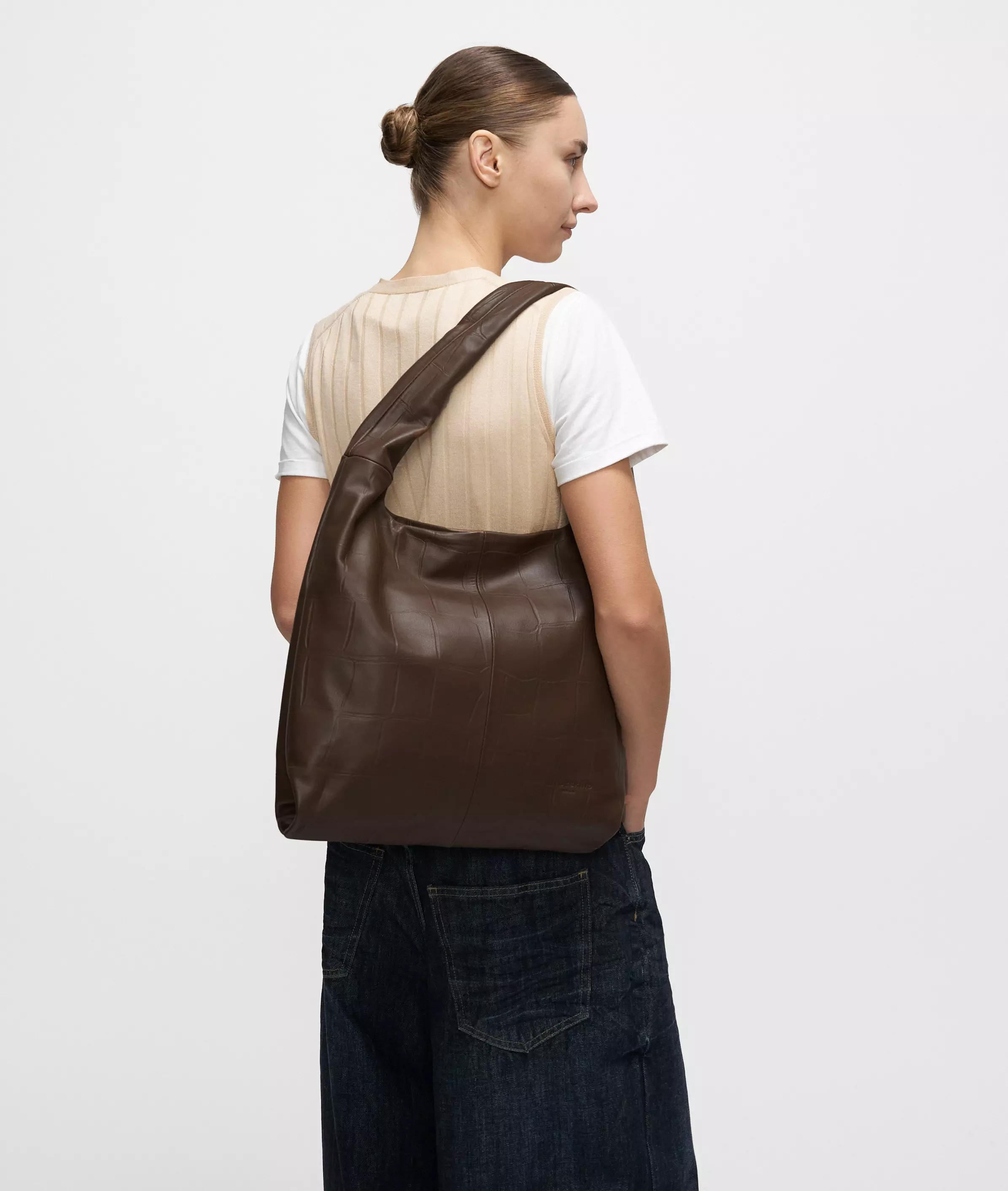 Crocodile Mira Hobo L Large hobo bag with crocodile embossing
