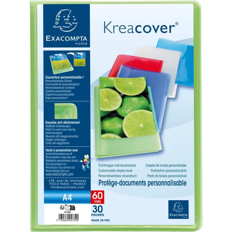 Protège-documents polypropylène semi rigide Kreacover® Chromaline 30 pochettes - 60 vues - A4