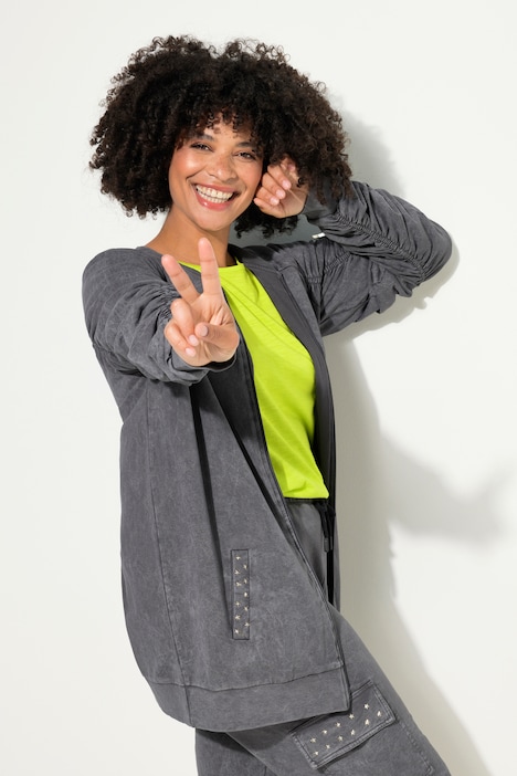 Sweatjacke, Ärmel mit Raffungen, Vintage Look