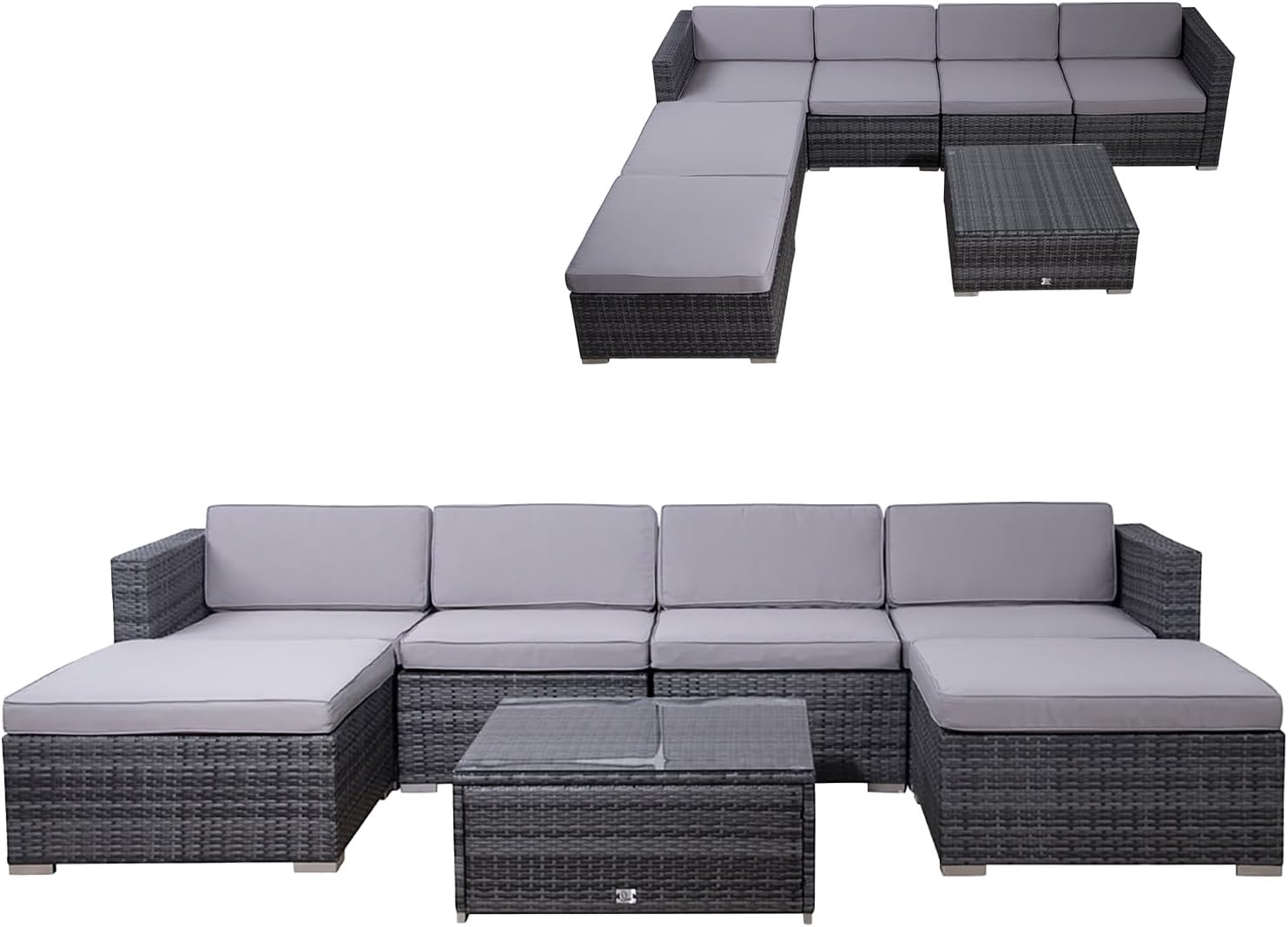 SVITA Lugano Garten-Lounge Polyrattan Garten-Set Sofa-Set Garnitur Gartenmöbel Couch-Set Grau