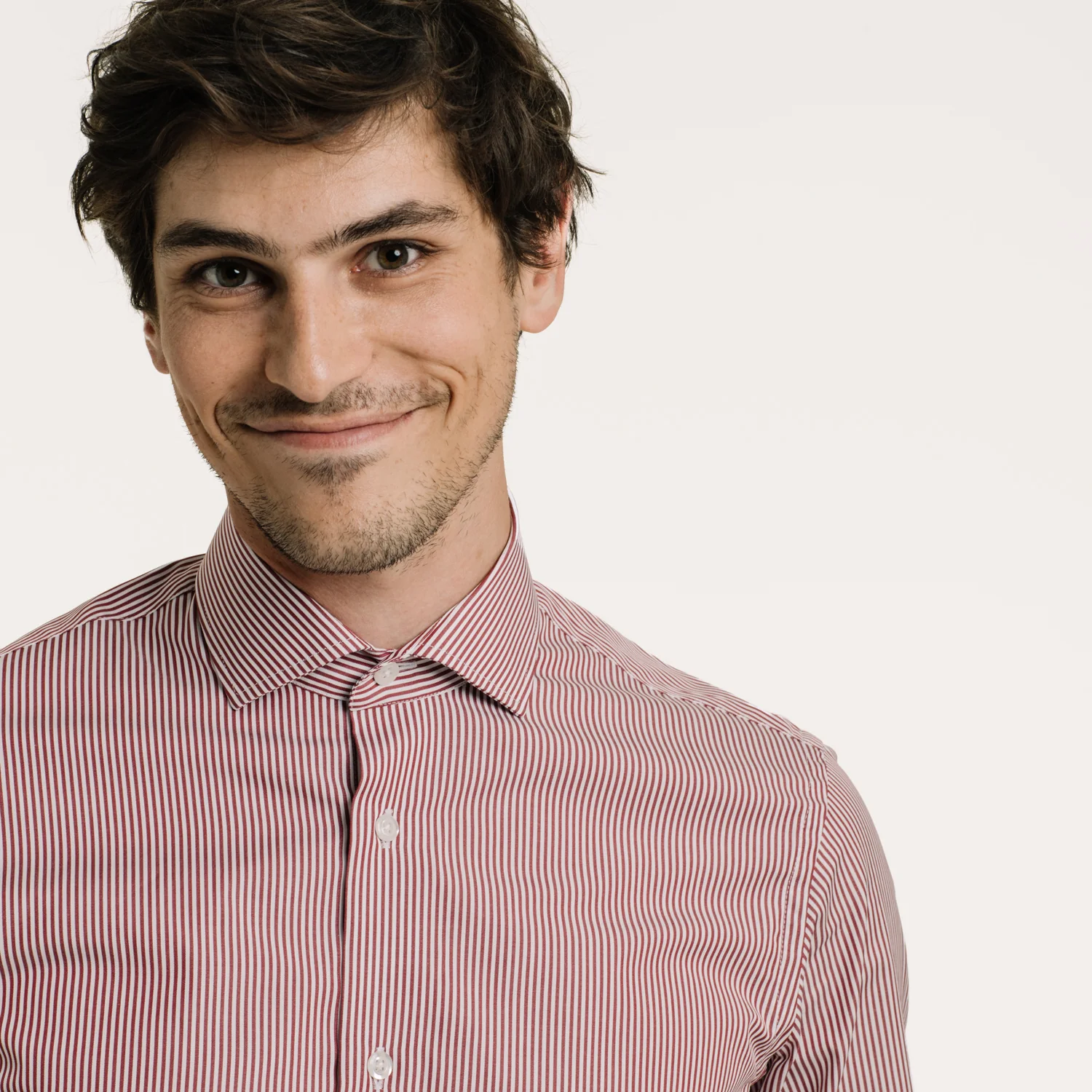 Poplin shirt with wide garnet stripes