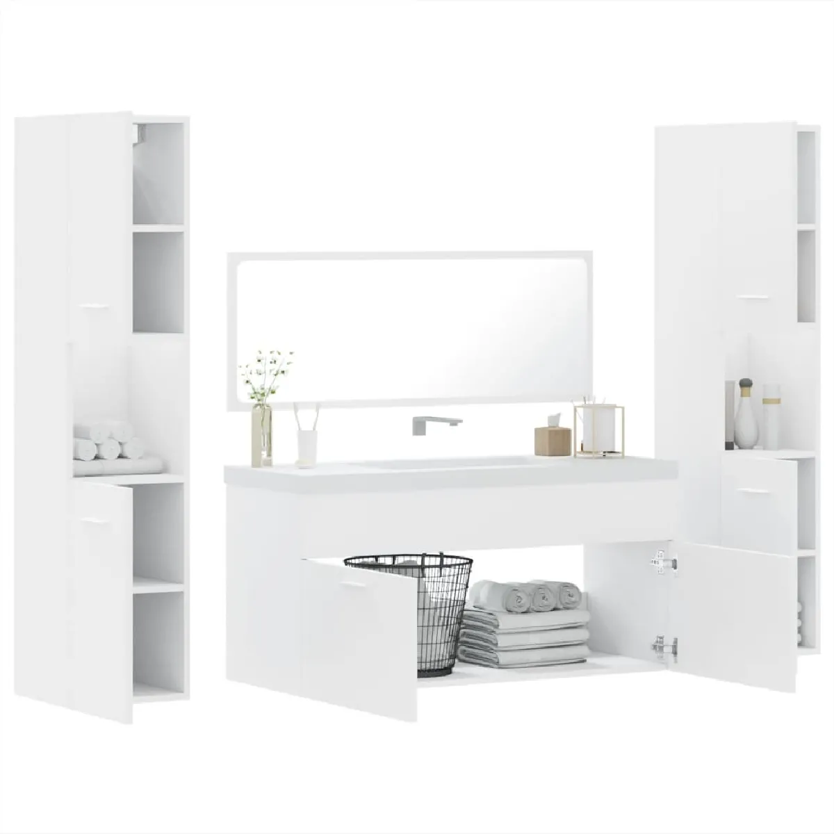 VidaXL Ensemble meubles salle de bain 4 pcs - Blanc
