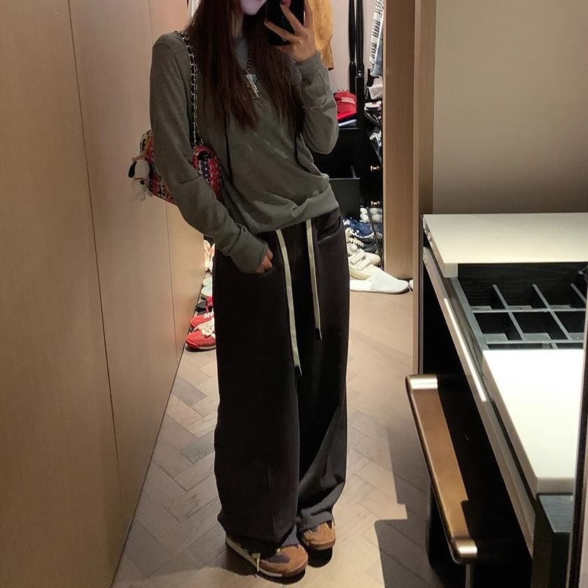 rinkoplan - Elastische taille, effen, wijde joggingbroek