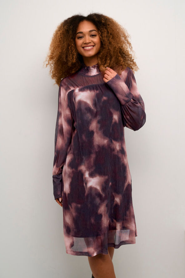 Cream CROlly Turtleneck Dress Rum raisin faded print