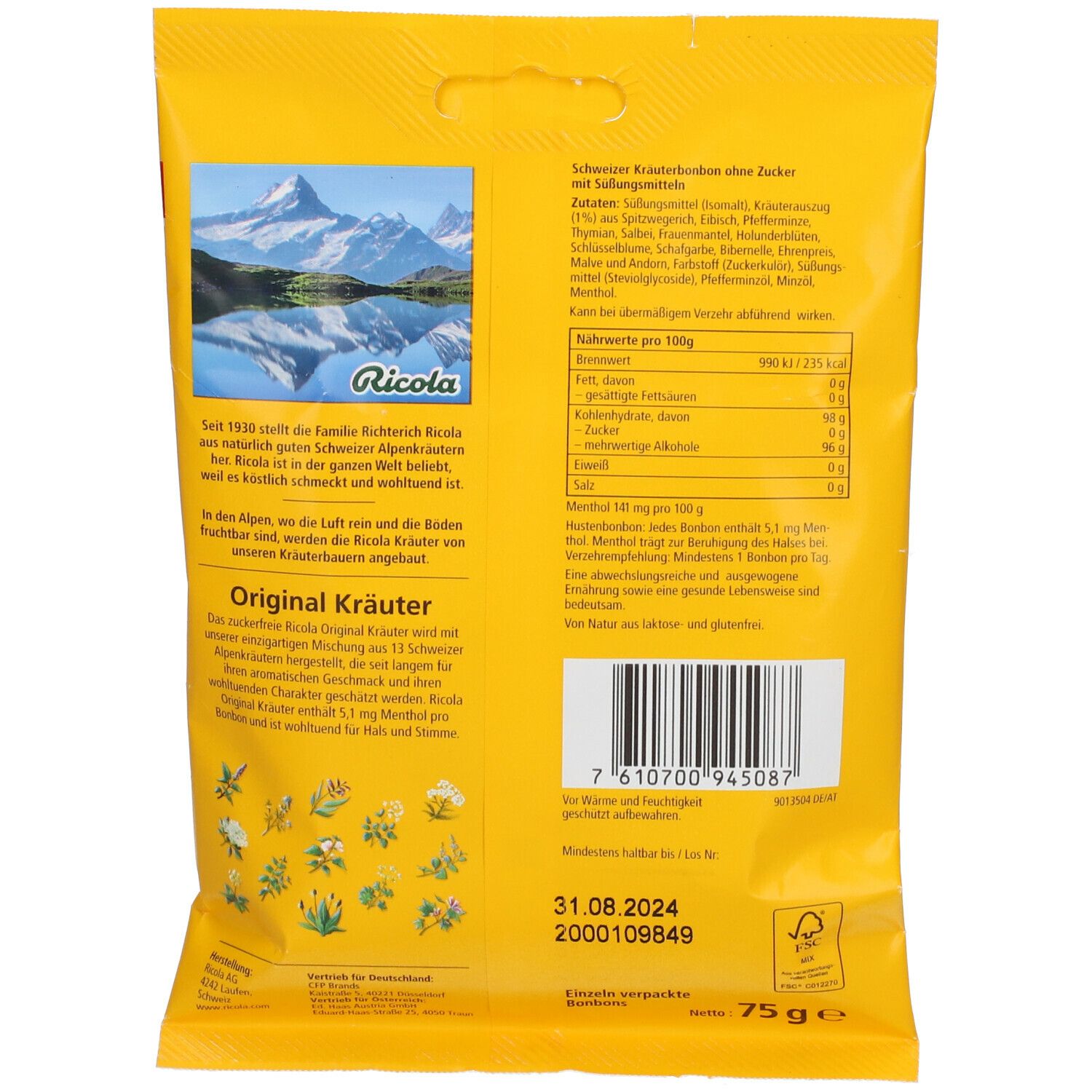 Ricola® Schweizer Kräuterbonbon Kräuter Original ohne Zucker