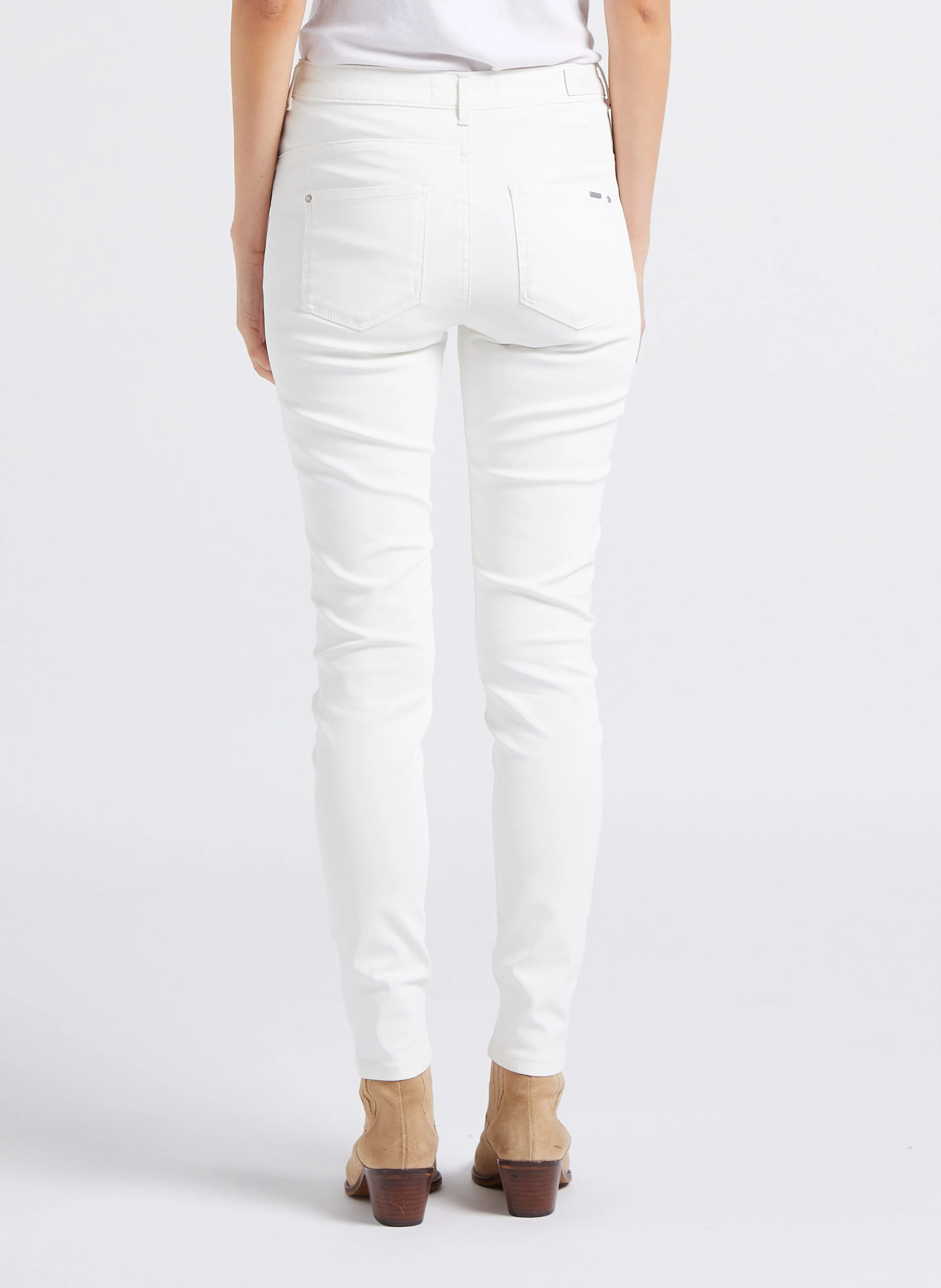 Jean enduit skinny taille haute en coton mélangé | Blanc