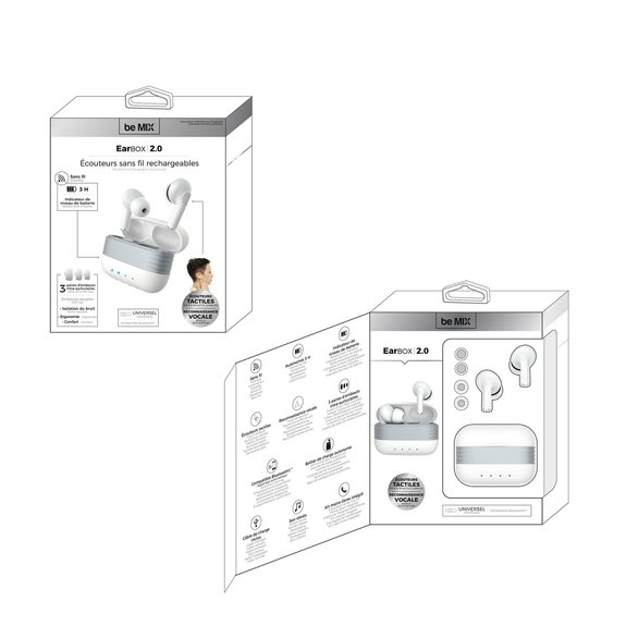 écouteurs sans fil rechargeables Earbox 2.0