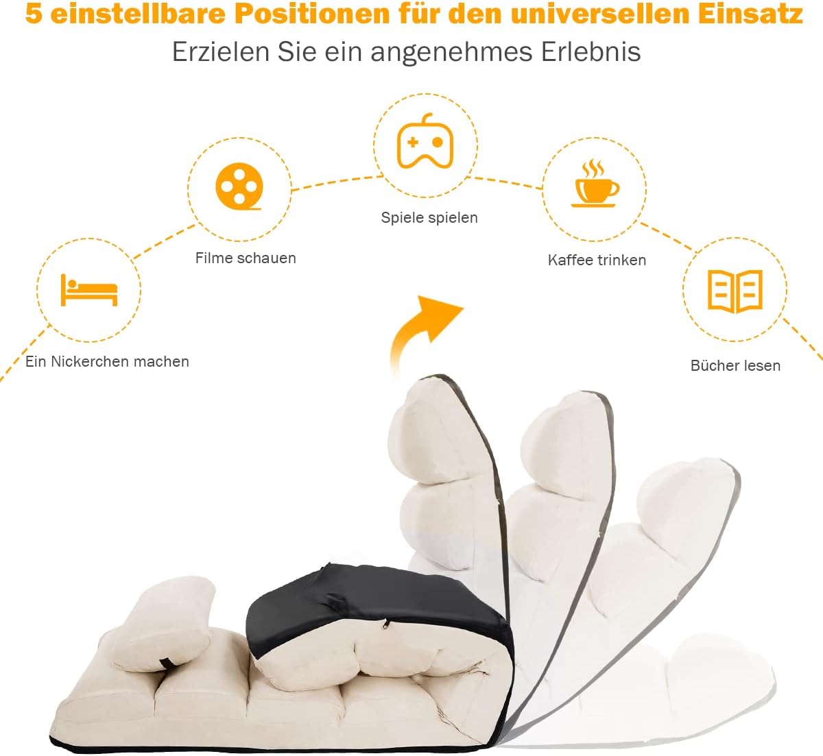COSTWAY Relaxliege klappbar, Bodenstuhl mit Verstellbarer Rückenlehne, Bodenliege mit Schlaffunktion, Bodensofa, Bodensessel für Gaming, Schlafen, Lesen, Beige