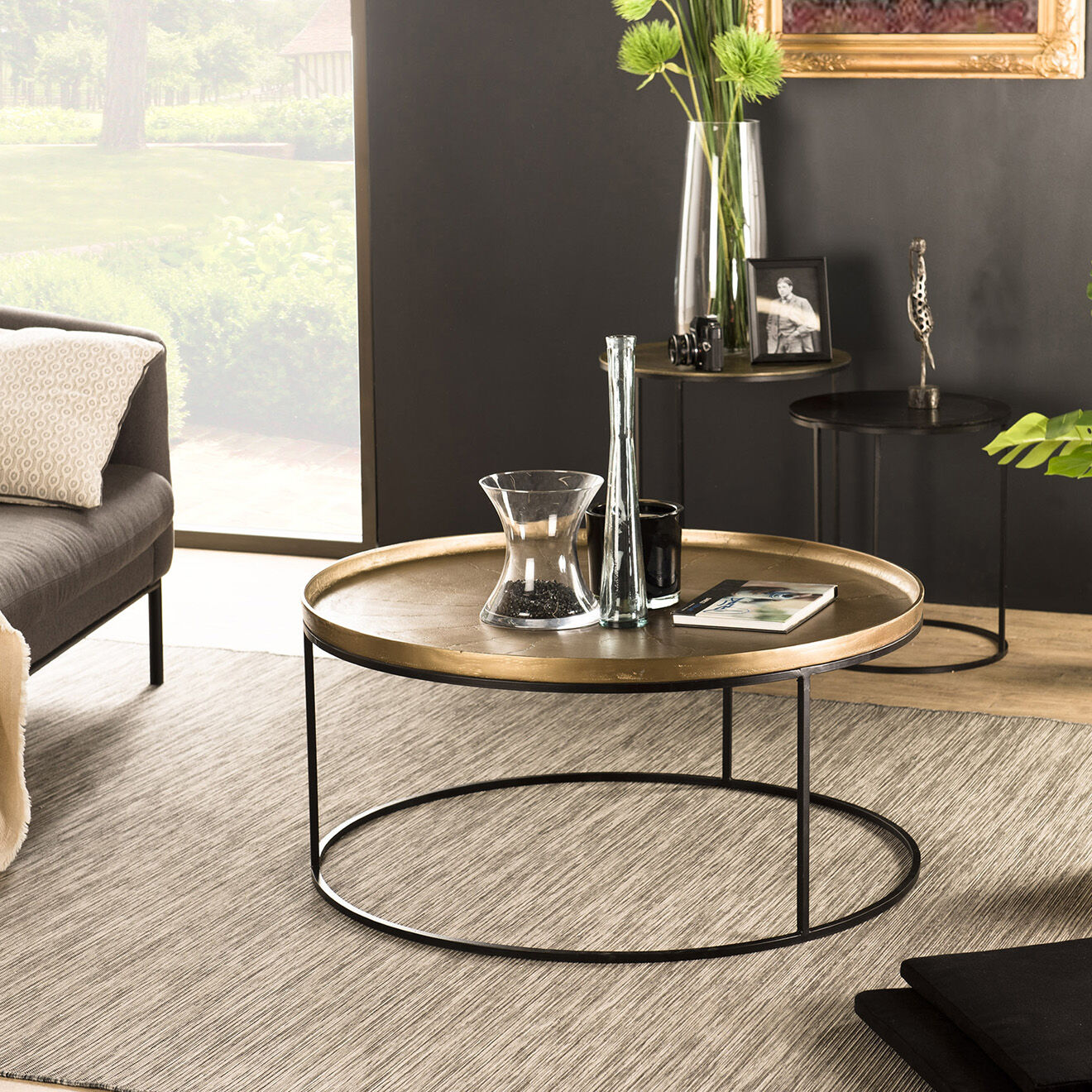 Macabane Table basse ronde Jonas dorée - D.88xH.41 cm