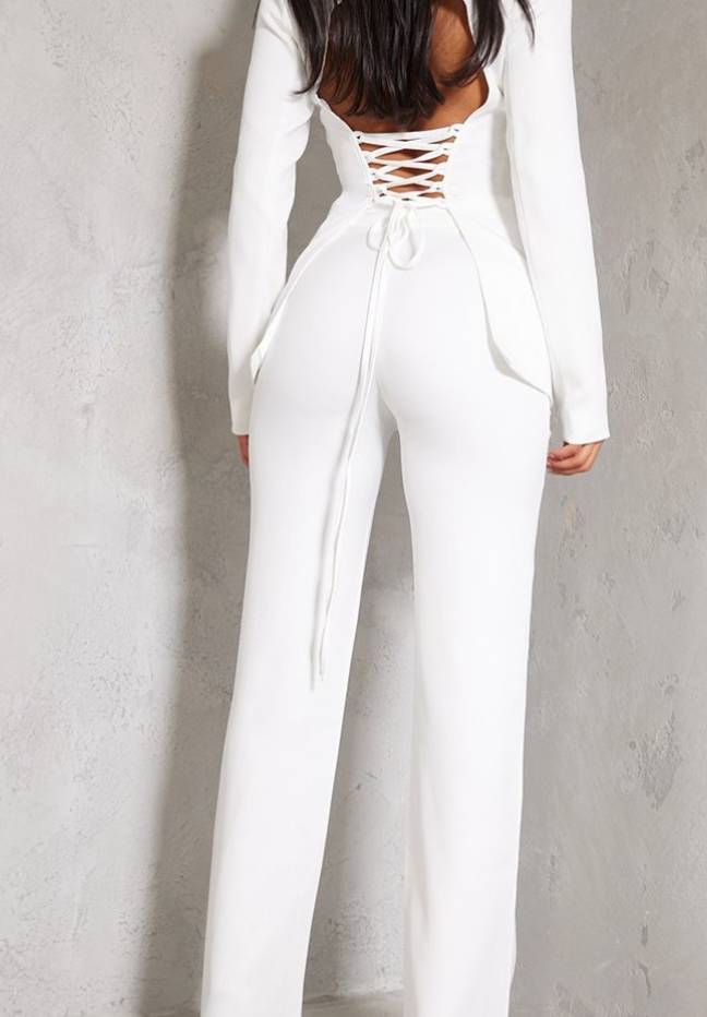 Blanc Pantalon Taille Haute À Jambes Larges