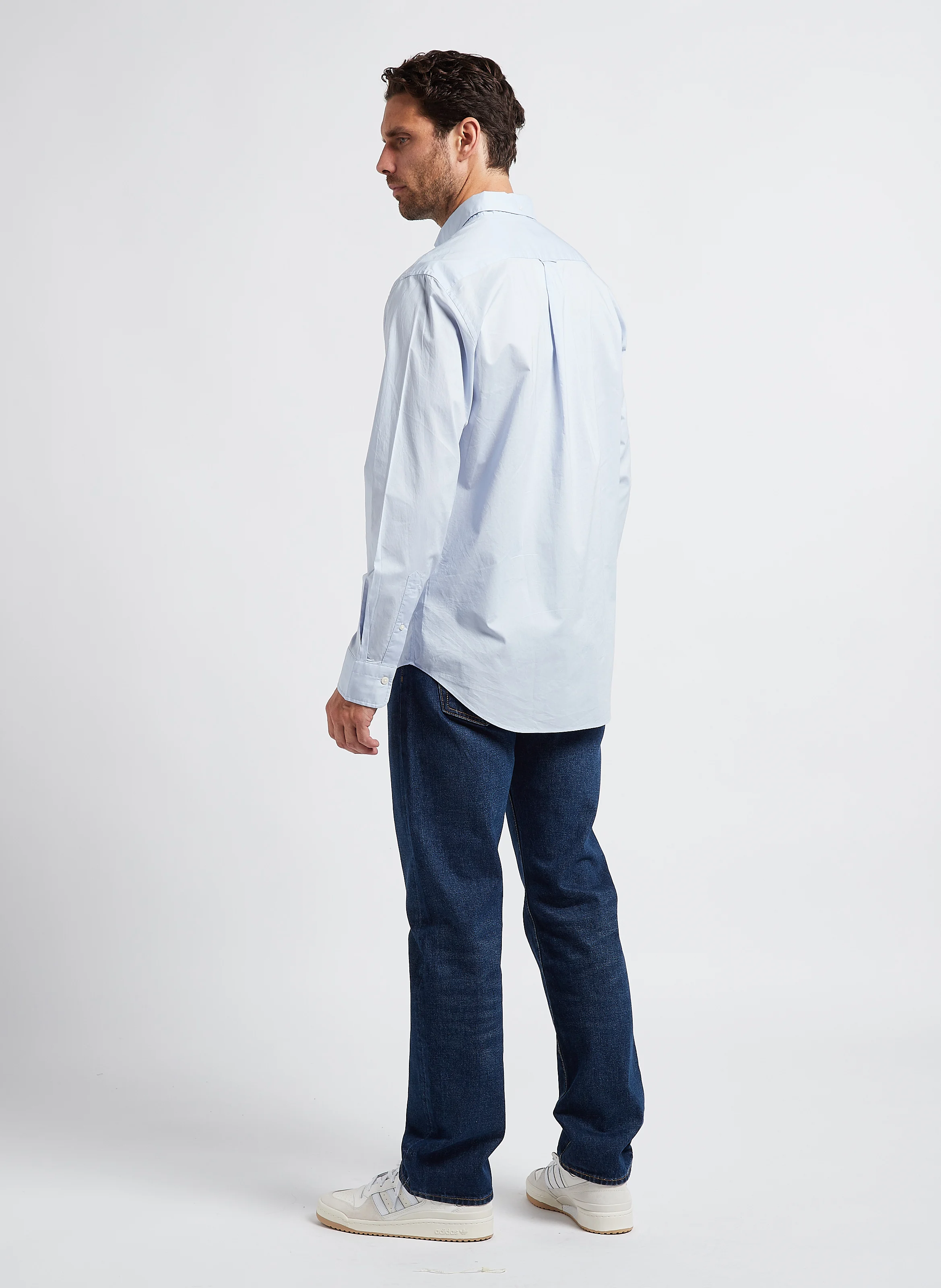 Chemise droite col américain en coton recyclé | Bleu