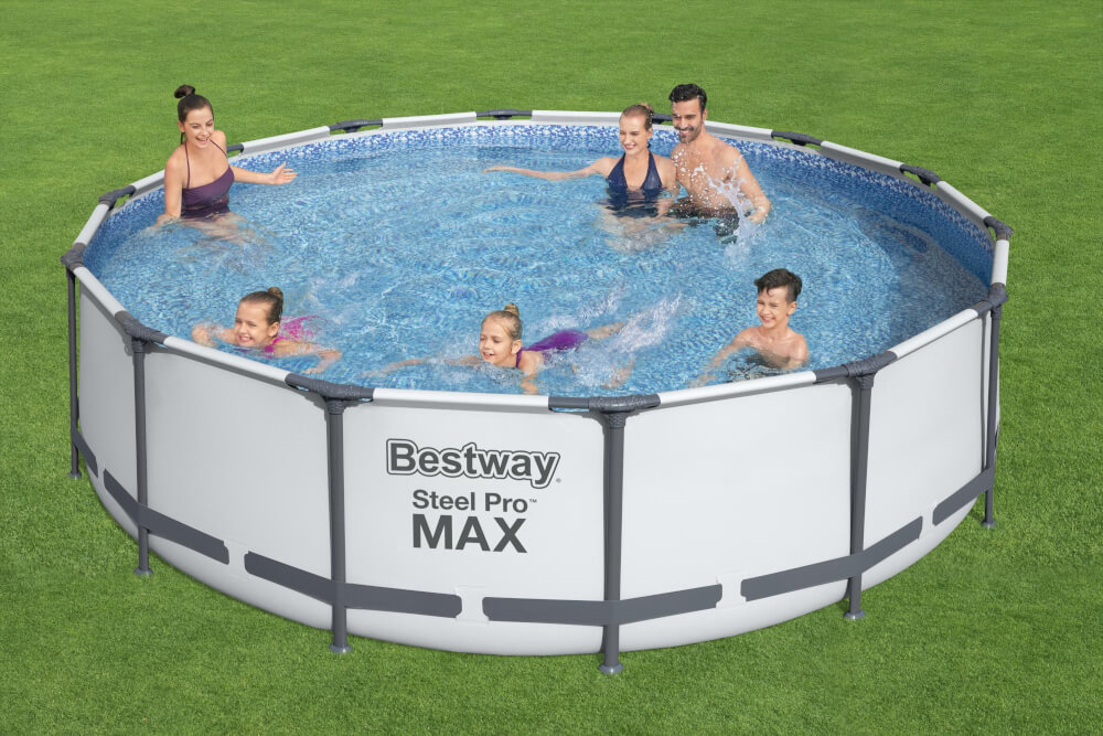 Steel Pro Max™ Frame Pool Komplett-Set, rund, mit Filterpumpe, Sicherheitsleiter & Abdeckplane 427 x 107 cm