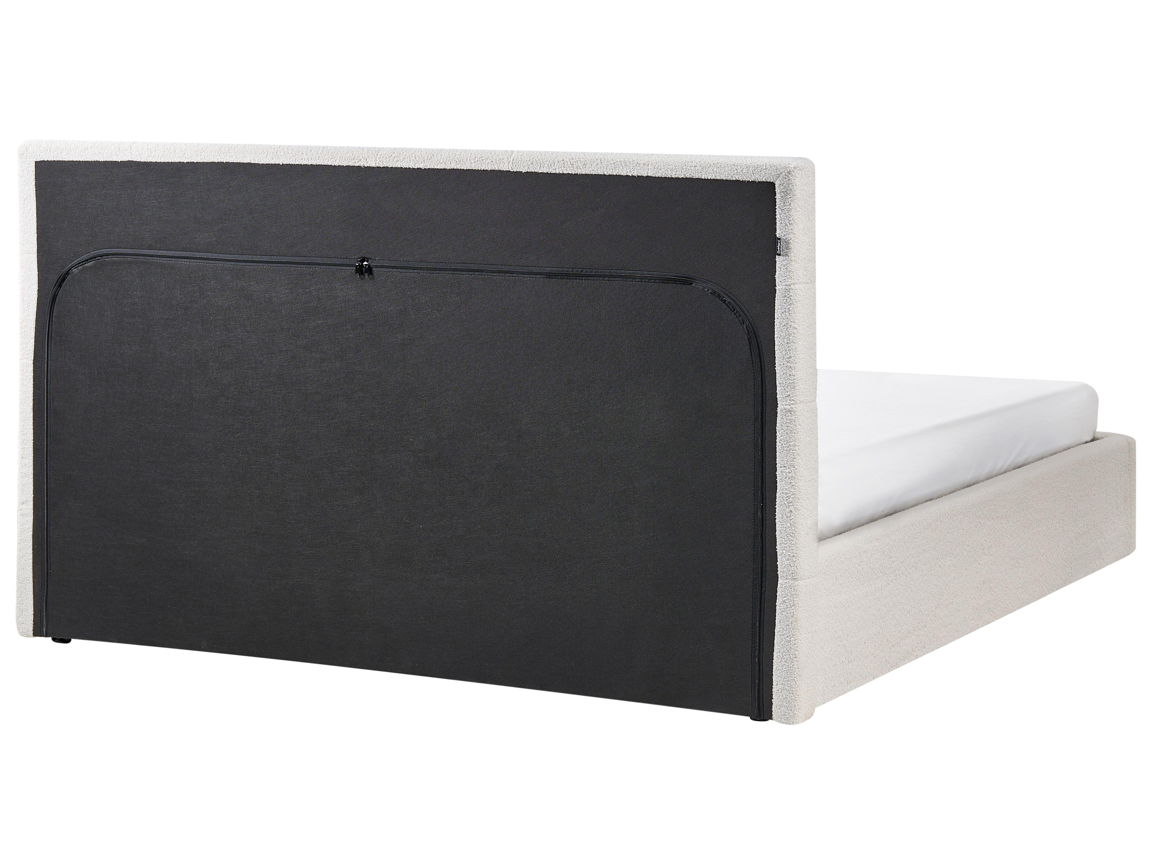 Bed met opbergruimte Bouclé LORIENT 180 x 200 cm Gebroken wit