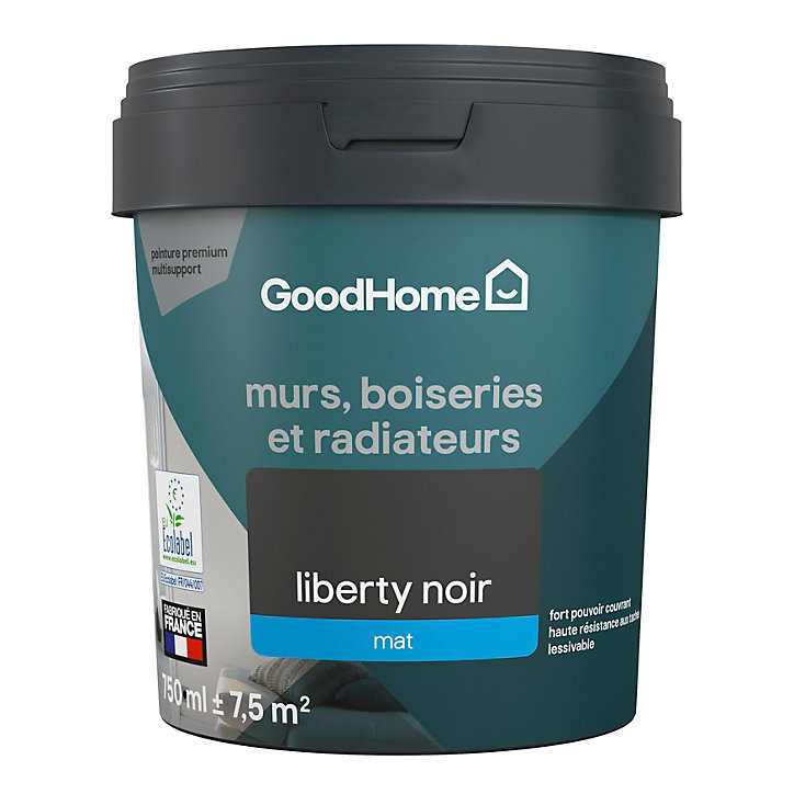 Peinture résistante murs, boiseries et métal GoodHome noir Liberty mat 0,75L