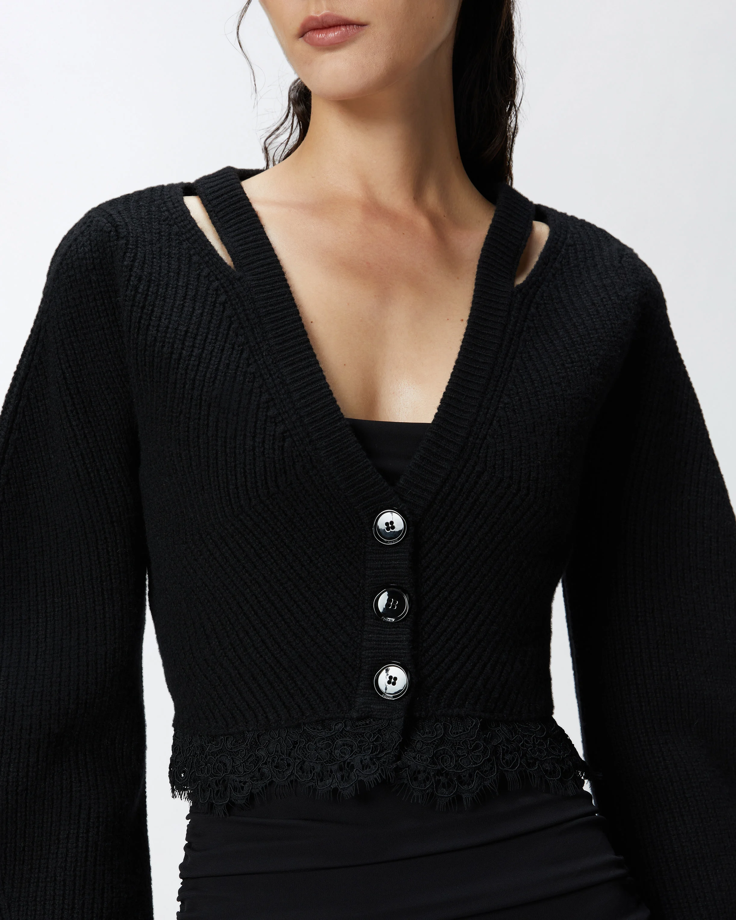 Cardigan court côtelé avec base | Noir