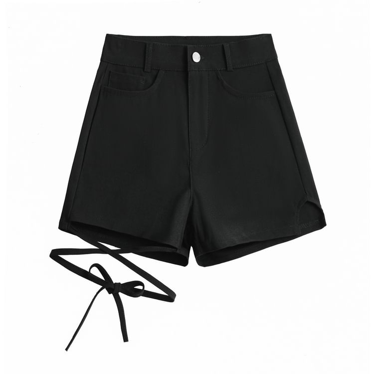 Jazzjo - Asymmetrische effen camisole top / Cold-Shoulder lange mouwen crop top met ritsdetail / Hoge taille cut-out hotpants / Set