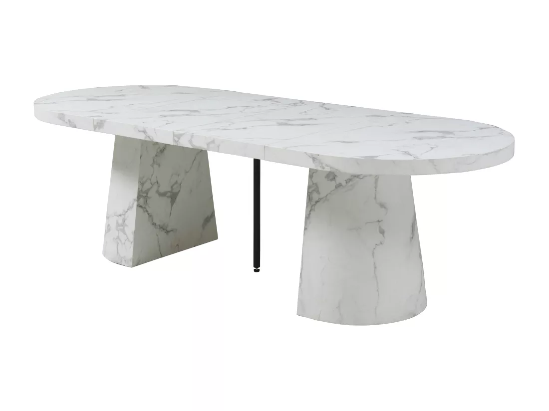 Table à manger extensible 6 à +12 personnes en MDF - Effet marbre blanc - CLOEVA