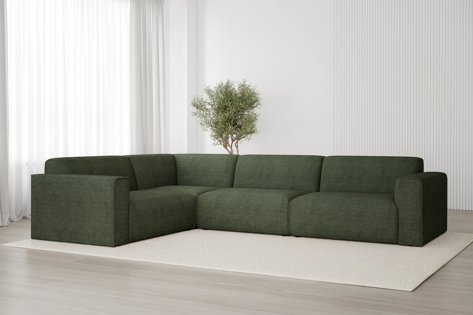 Monaco Lux hjørnesofa 1,5/3 hjørnesofa. Tekstil Fjord 11 Winter Moss med sorte ben. Lux komfort.